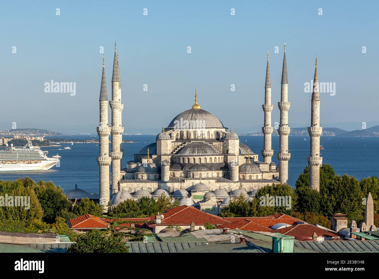 The Blue Mosque with domes and six minarets Stock Photo