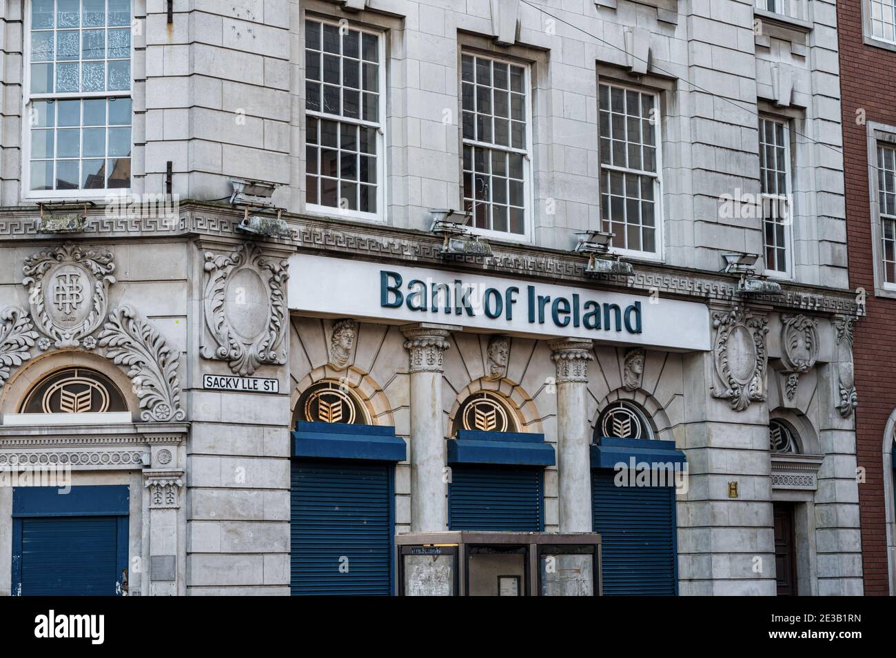 Derry, Northern Ireland- Jan 16, 2020: Bank of Ireland  in the City of Derry Stock Photo