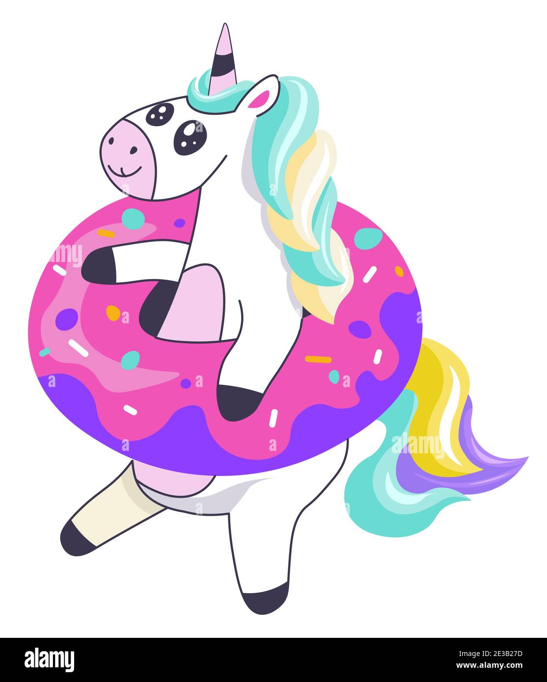 Unicorn in donut circle, inflatable balloon vector Stock Vector