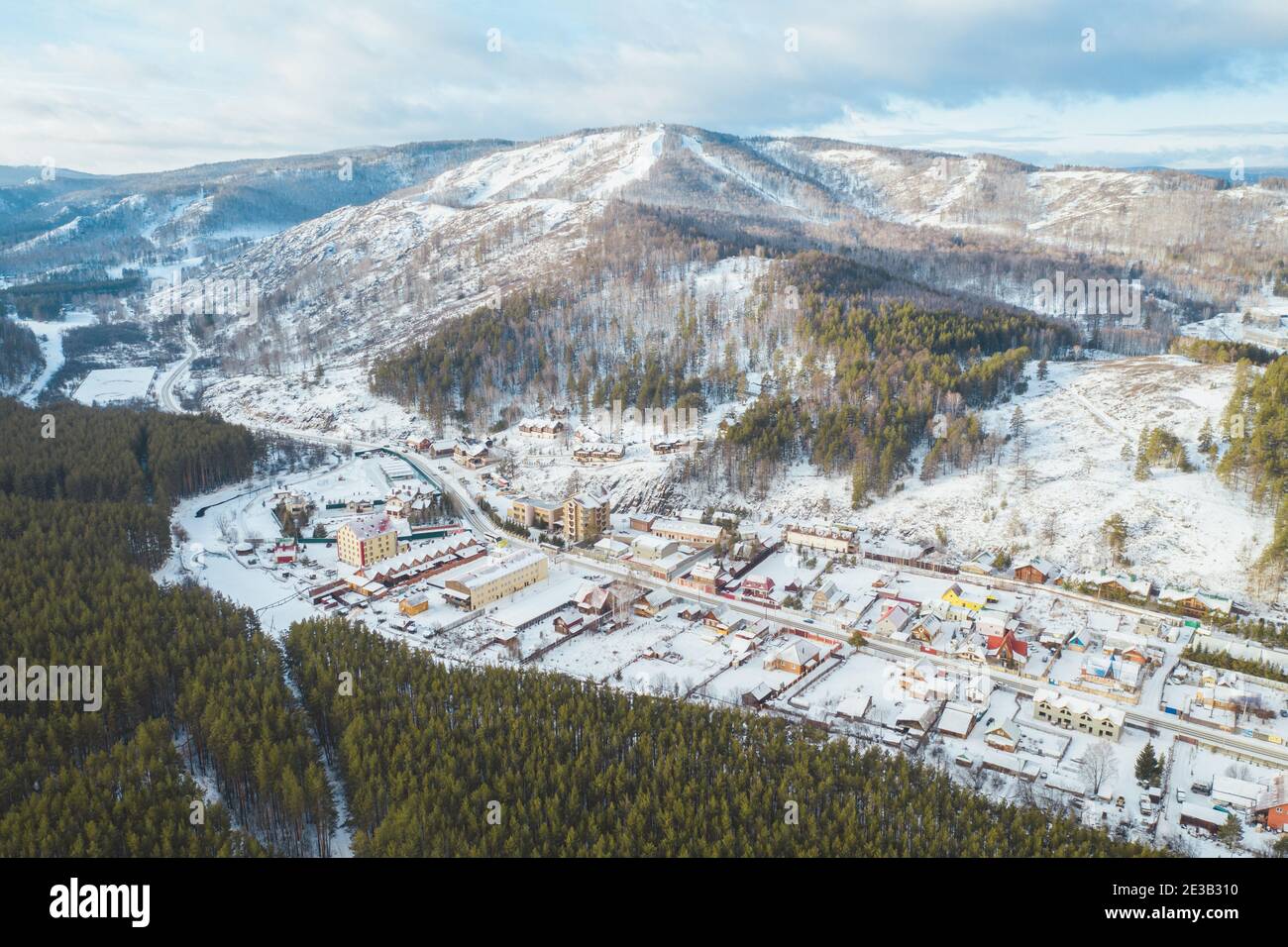 Ski resort Abzakovo aerial view to village on winter Stock Photo
