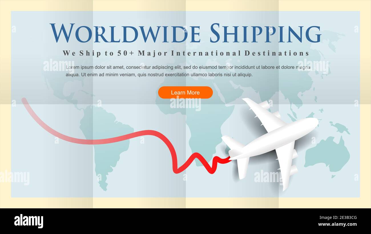 worldwide shipping by air and sea fright transport. transportation route. geo tagging. modern dot world map with coy space concept illustration Stock Vector