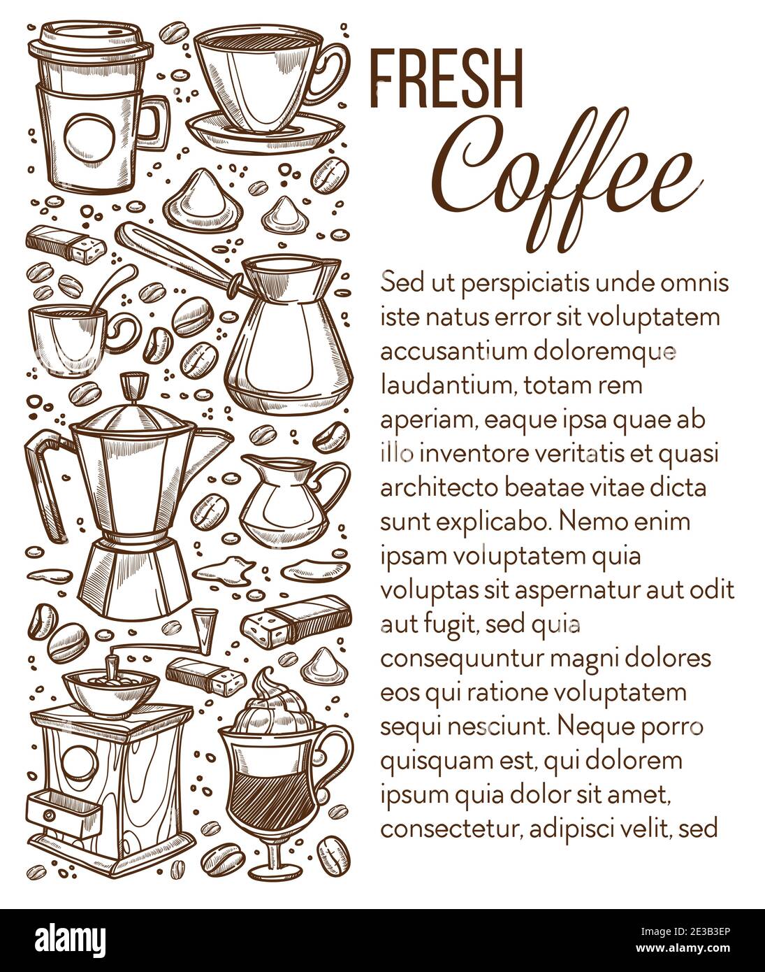 Fresh coffee beverages, cafe or restaurant vector Stock Vector