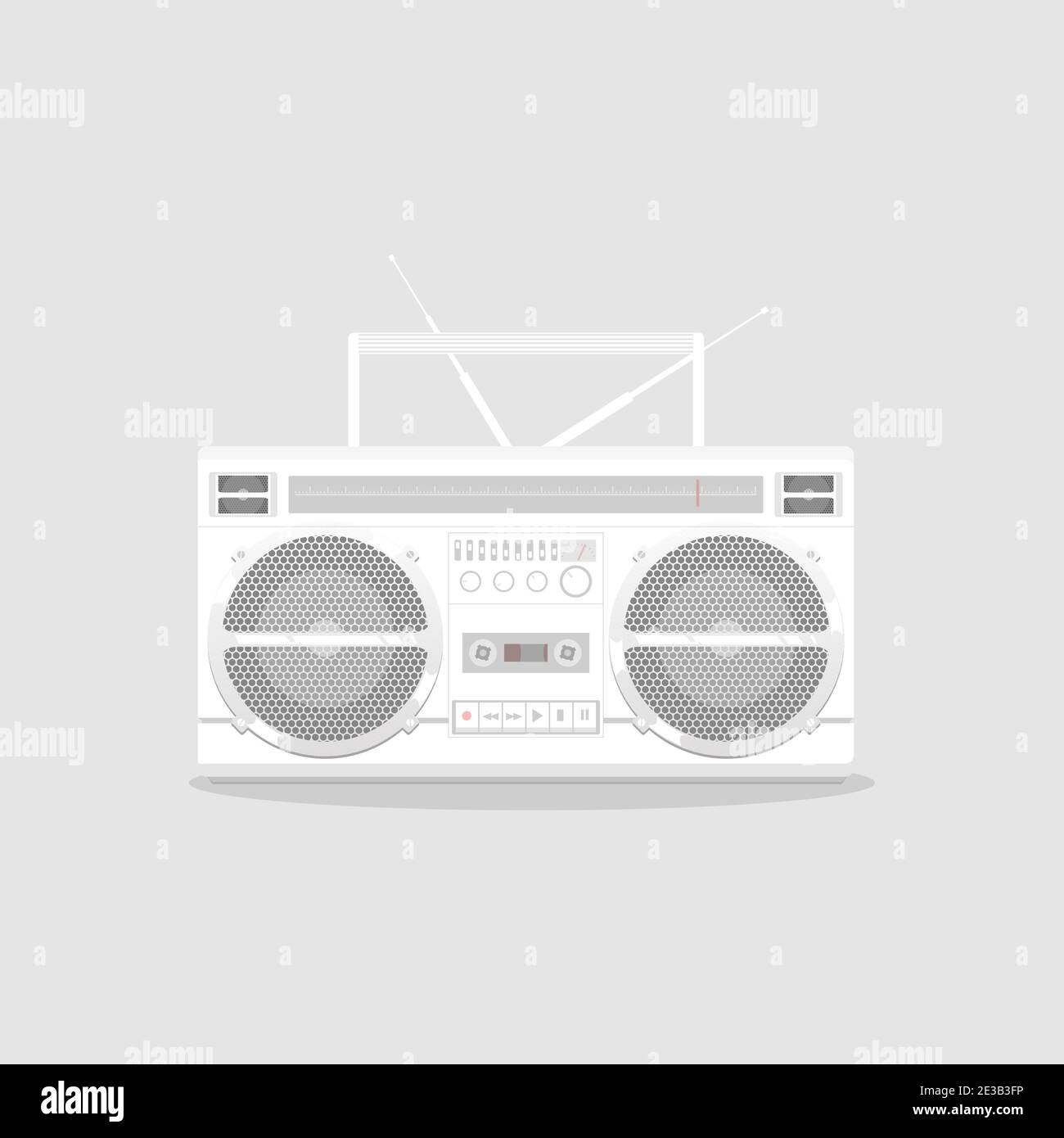 vintage retro 80s Detail Boombox monochrome plain white flat style vector illustration Stock Vector