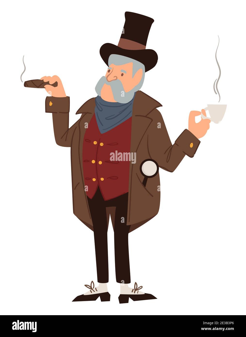 Gentleman smoking cigar and drinking coffee vector Stock Vector