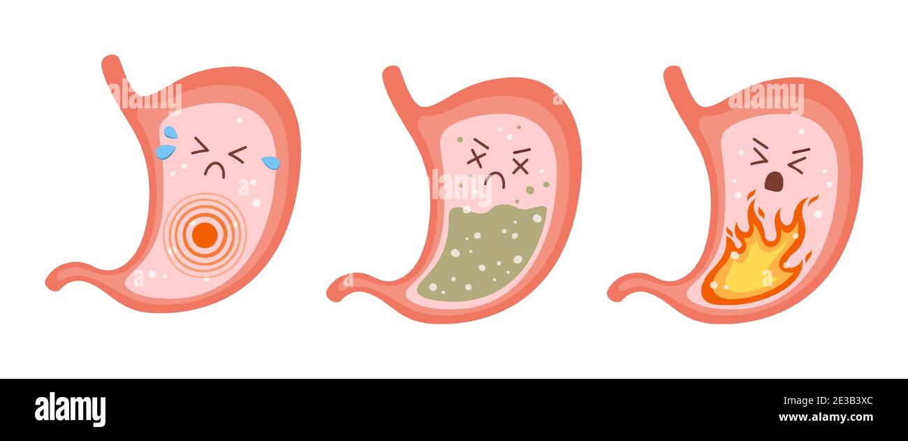 Sick stomach characters. Stomach pain, gastritis, indigestion, vomiting
