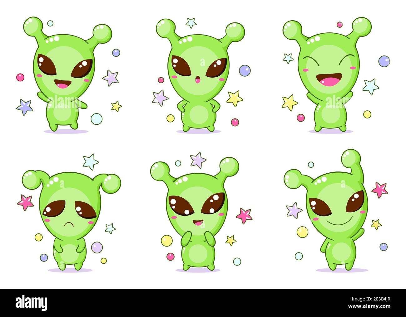 Set of kawaii aliens. Collection of little alien expressing different  emotions. Cute humanoid characters. Vector illustration EPS 8 Stock Vector  Image & Art - Alamy
