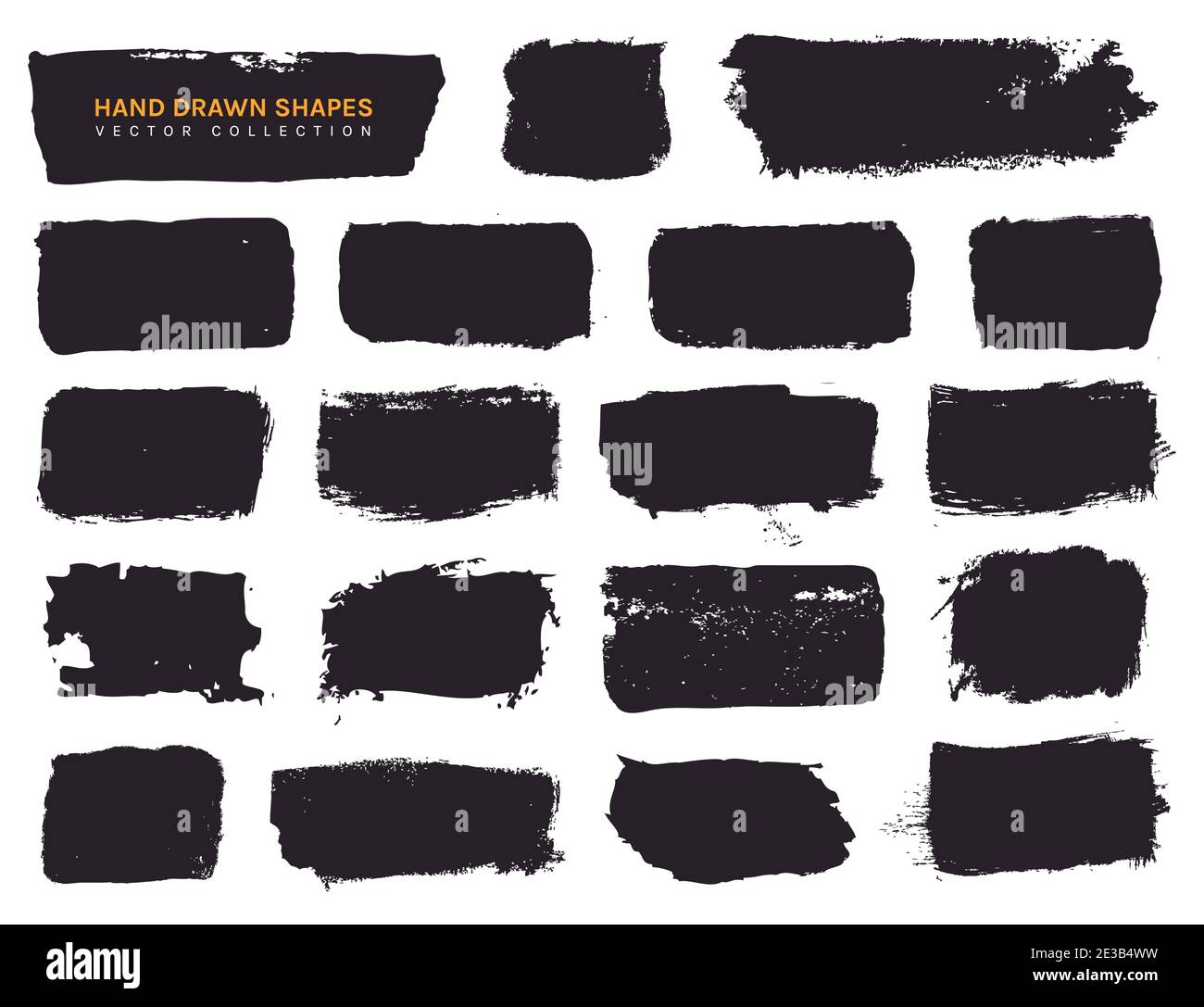Paint brush stains and grunge hand drawn shapes for frames, banners, labels, text boxes, clipping masks or other art designs. Vector isolated textures Stock Vector