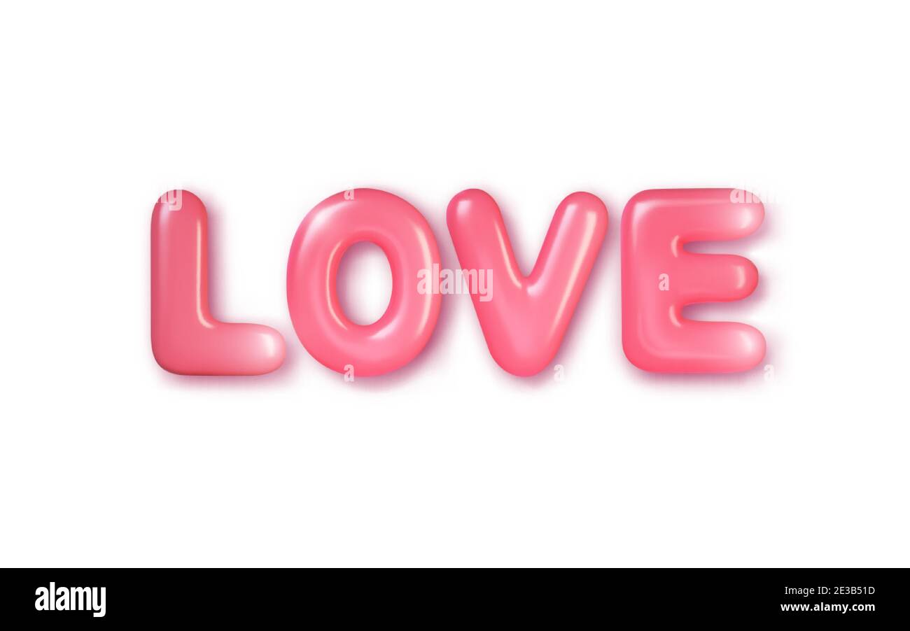 Happy Valentines Day greeting card. Realistic 3d pink text. Love and ...