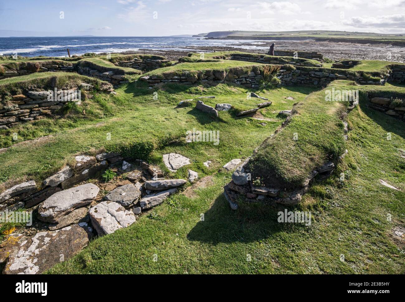 View of the historic remains of the Viking buildings on Brough of Birsay, Orkney, Scotland Stock Photo