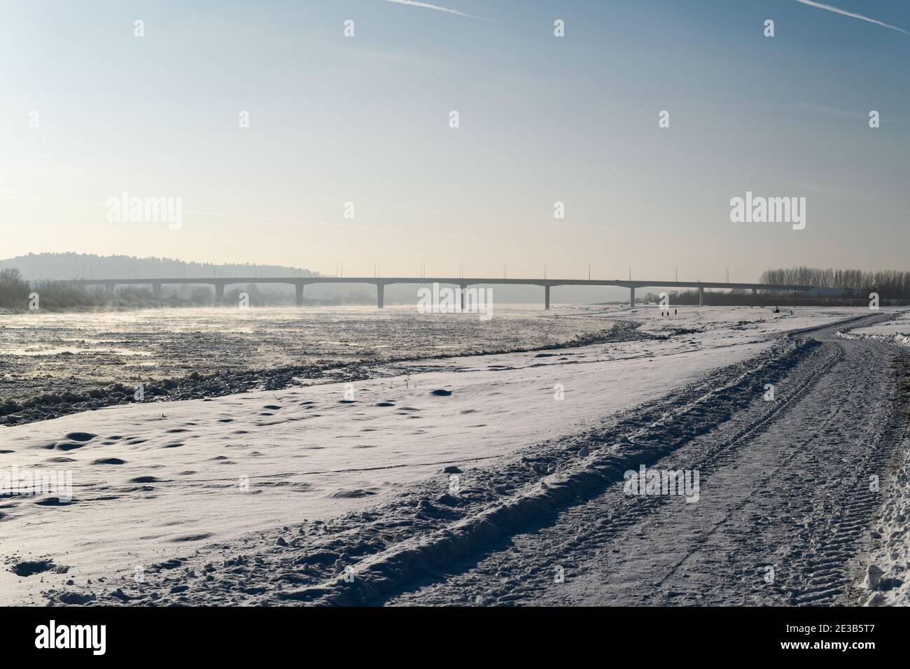 A bridge over river Nemunas in winter time, Jurbarkas city Stock Photo