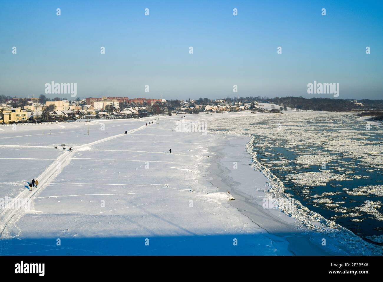 Nemunas river in winter time in Jurbarkas Stock Photo