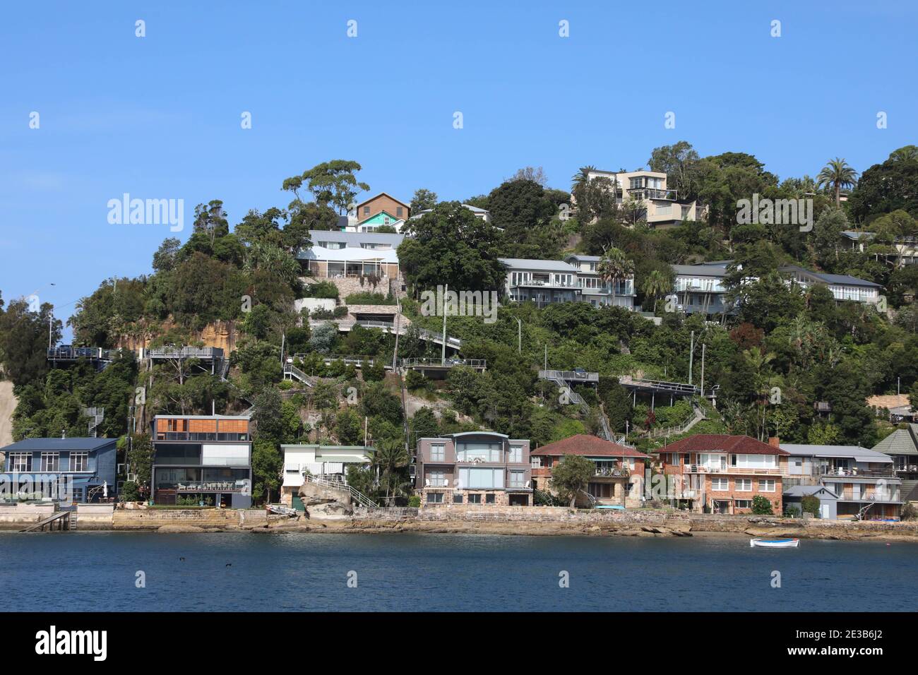 Barrenjoey Road houses near Observation Point, Palm Beach in Sydney, NSW, Australia, viewed from