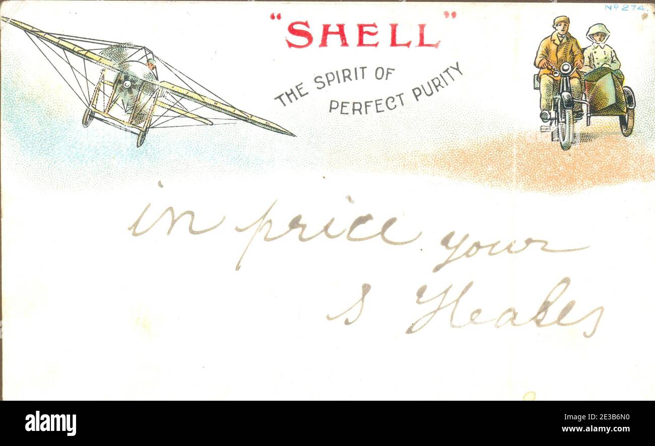 Chromolithographed advertising postcard for Shell the Spirit of Perfect Purity circa 1905 Stock Photo