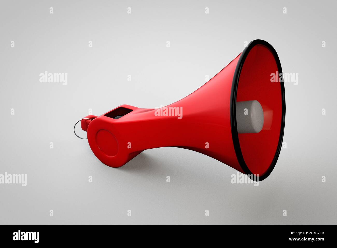 Whistle in the shape of a loudspeaker demonstrating whistleblower employee or company exposing corruption concept. 3D illustration Stock Photo
