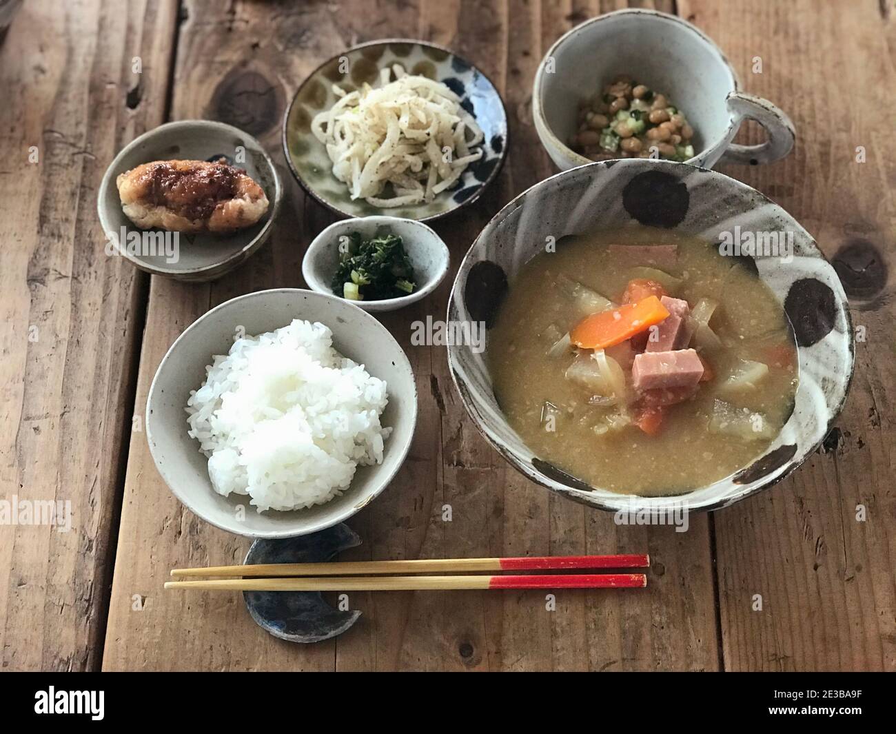 Okinawa Style Japanese Set Meal with Miso Soup Stock Photo Alamy
