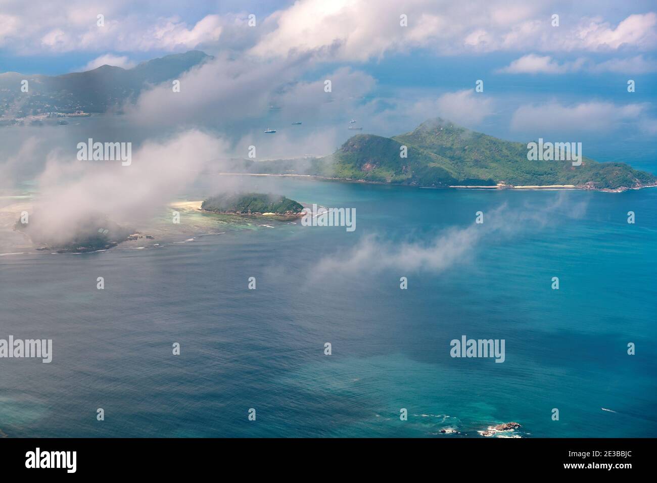 Aerial view of tropical Island in the ocean Stock Photo