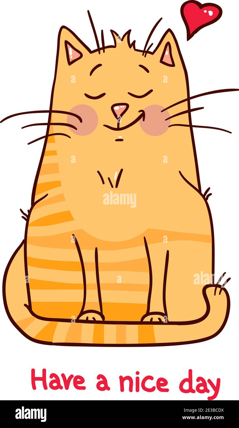 Cute red cat on white background vector illustration. Stock Vector