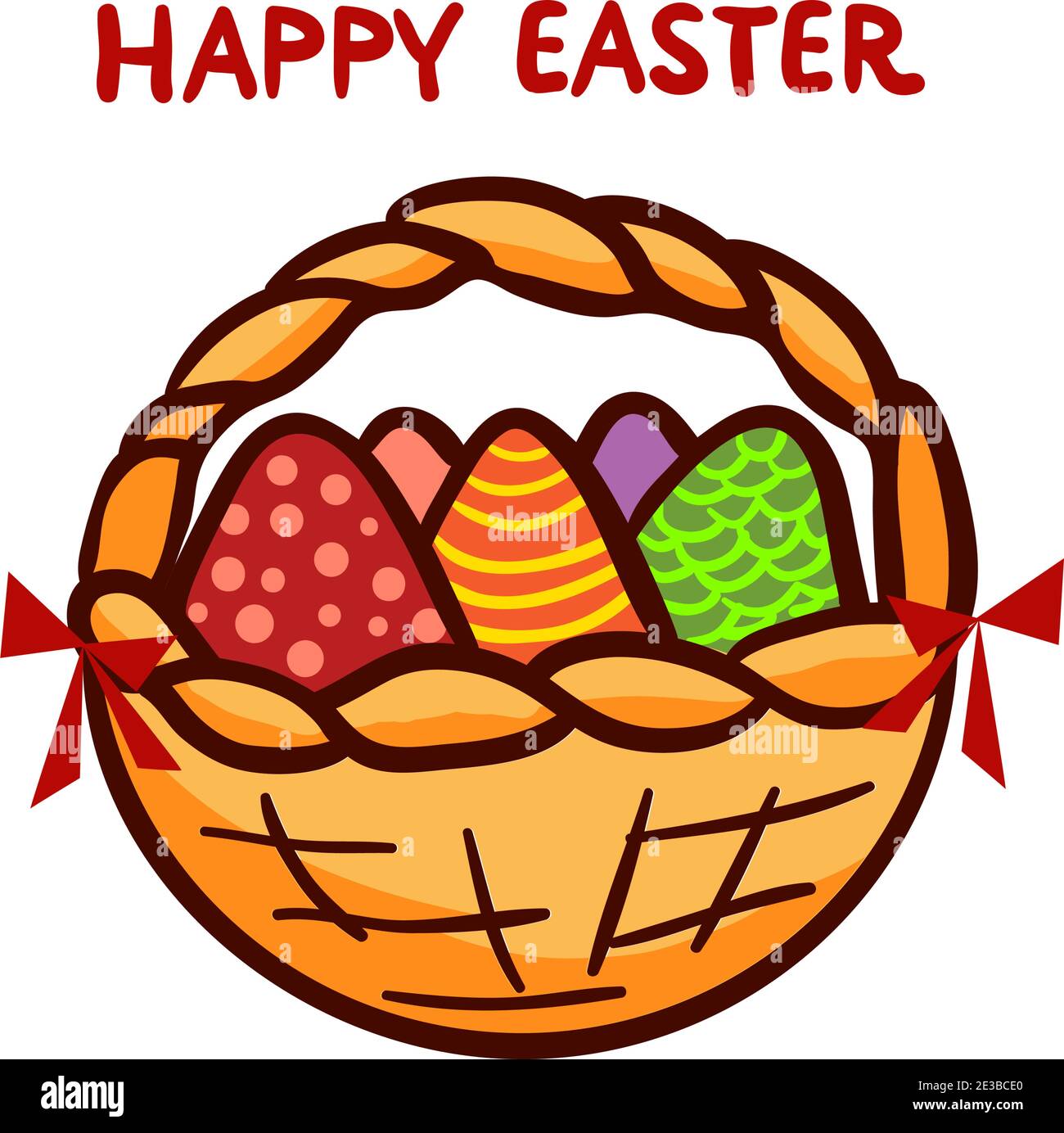 Basket full of colored Easter eggs in flat design, in vector Stock Vector