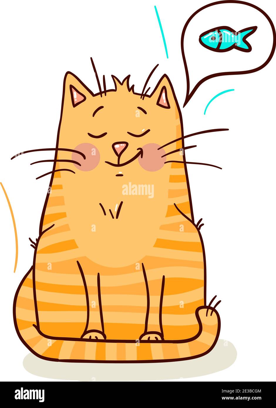 The cat is sleeping and dreams of a fish. Stock Vector