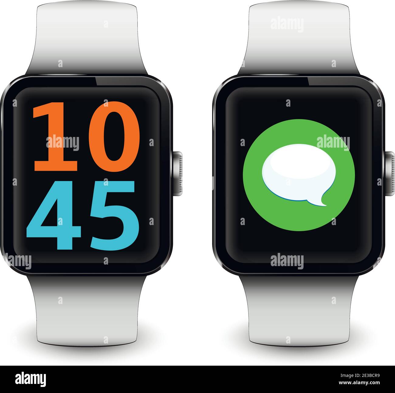 Smart watches with time screen and messaging sms application Stock Vector