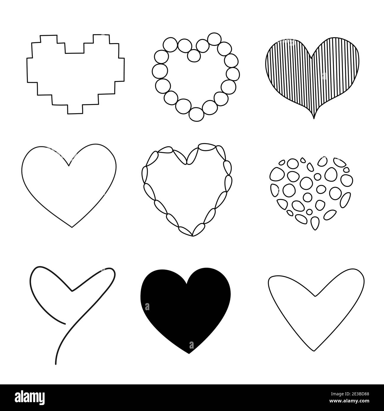 Heart simple hand draw icon set or collection. Outline heart marker vector illustration. Stock Vector
