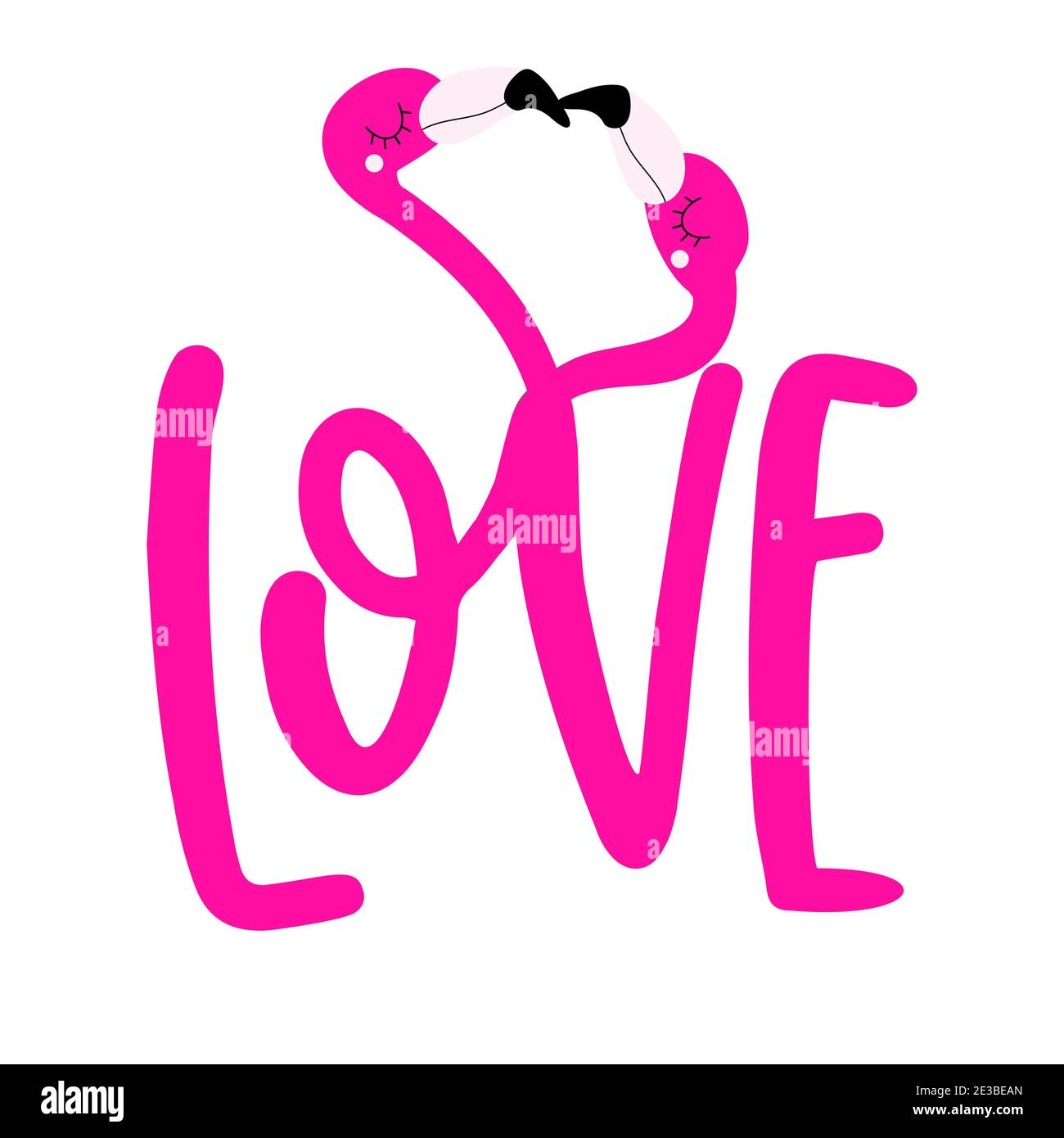 LOVE with romantic flamingos - Valentine's Day handdrawn illustration with two Flamingo couple in love. Handmade lettering print. Vector adorable illu Stock Vector