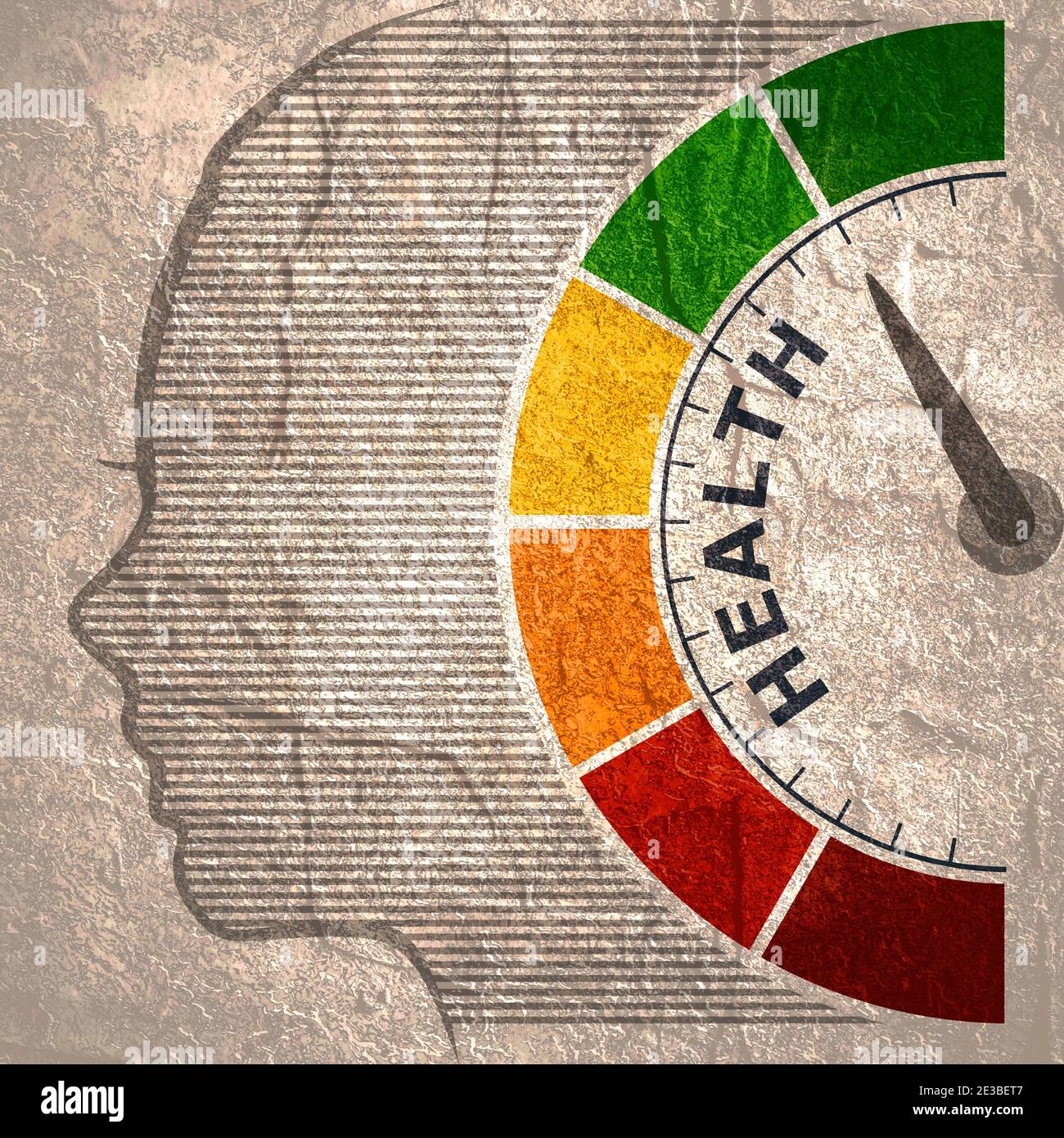 Color scale with arrow from red to green. The health level measuring ...