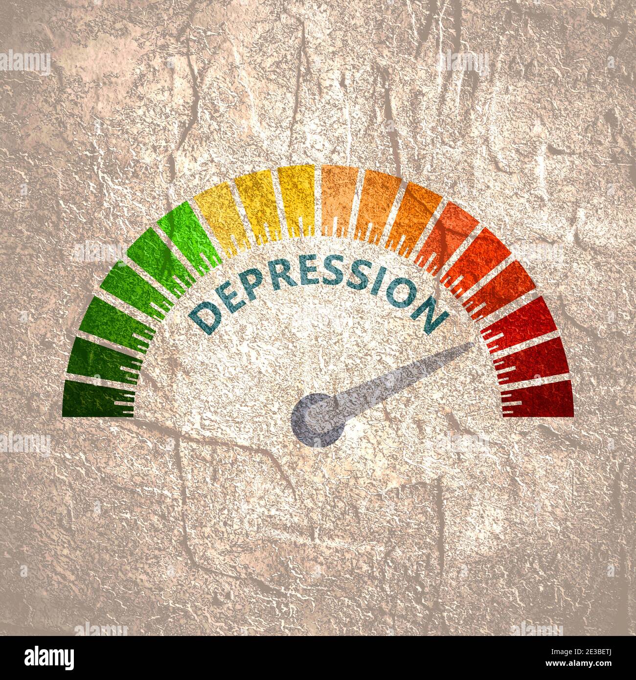 Color scale with arrow from green to red. The depression level ...