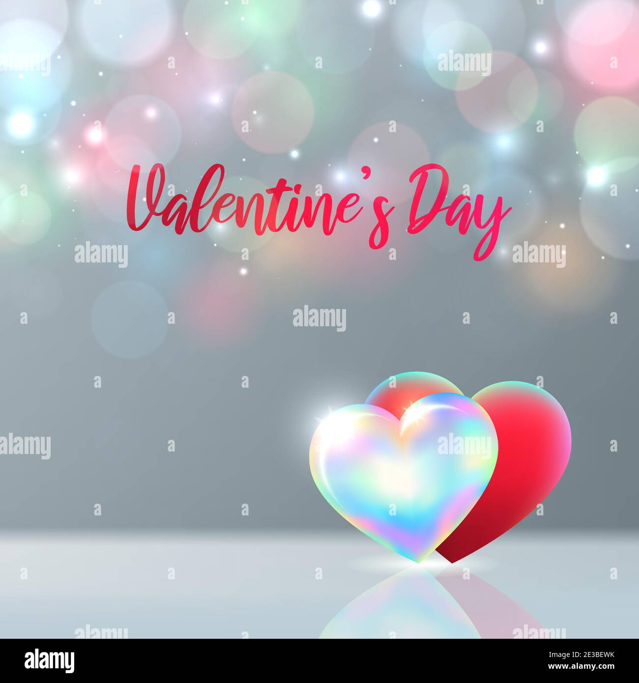 Valentines day card. Red, rainbow shining hearts on pastel background,  multicolored bokeh. Happy valentine day banner. Invitation valentine's card  wit Stock Vector Image & Art - Alamy