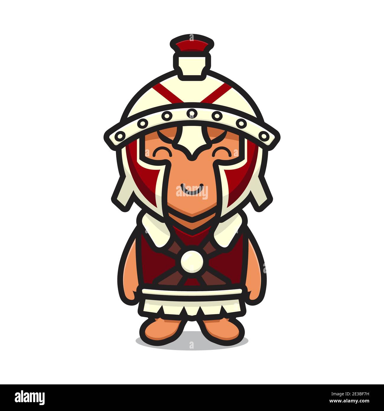 Cute roman knight holding sword cartoon vector icon illustration. Design isolated on white. Flat cartoon style. Stock Photo