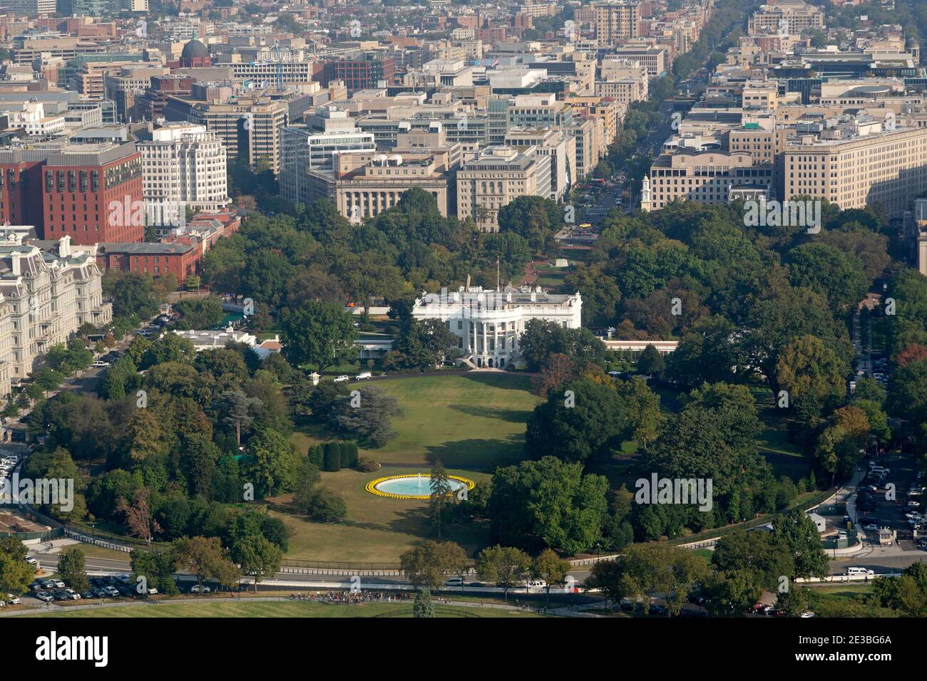 The White House in Washington DC, USA. The building is the official residence and workplace of the President of the United States of America. Stock Photo