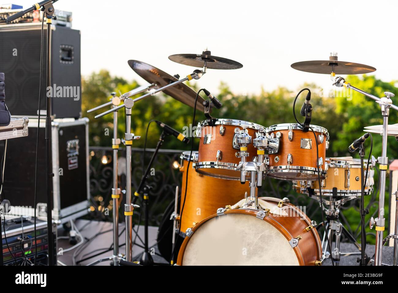 Music Instruments, Drums, Guitar on stage Stock Photo Alamy