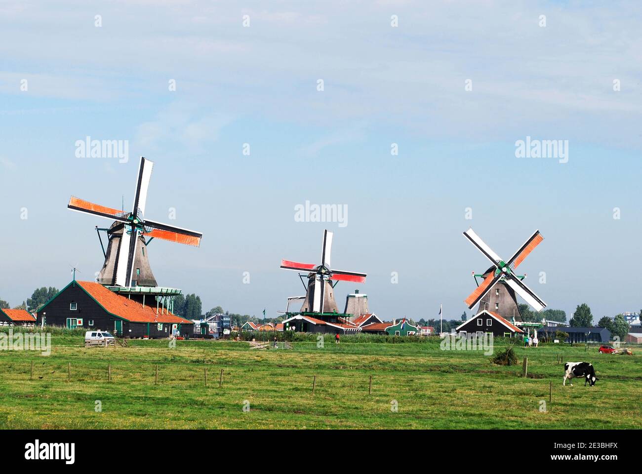 The windmills in Volendam near Amsterdam at the Netherlands Stock Photo