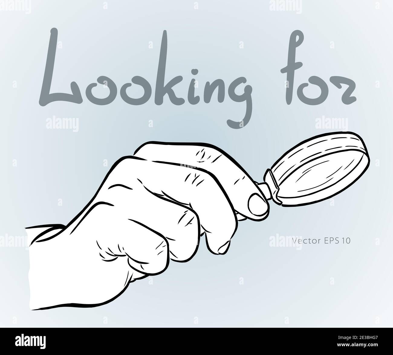 Hand with a magnifying glass in search of something sketch vector illustrator Stock Vector