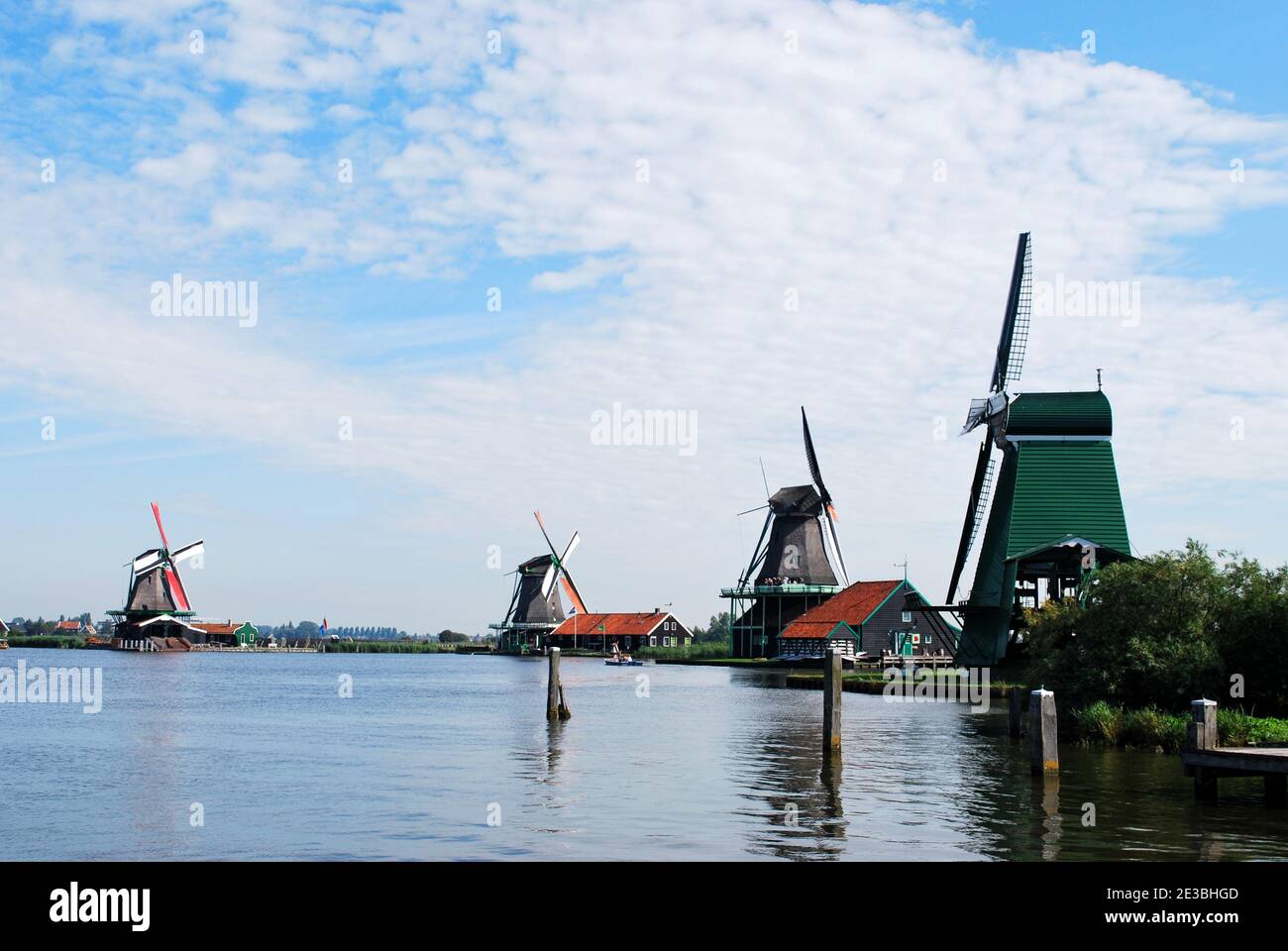 The windmills in Volendam near Amsterdam at the Netherlands Stock Photo