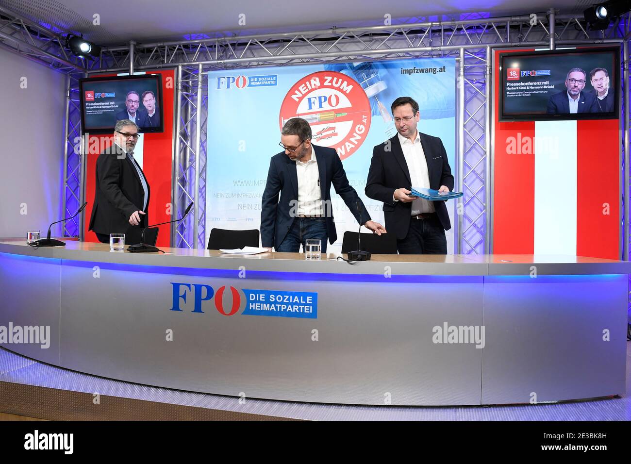 Vienna, Austria. 18th Jan, 2021. Press conference with FPÖ club chairman Herbert Kickl (2nd of L) and Education spokesman Hermann Brückl (3rd of L).  The topics are the corona compulsory measures and the situation at schools. Credit: Franz Perc/Alamy Live News Stock Photo