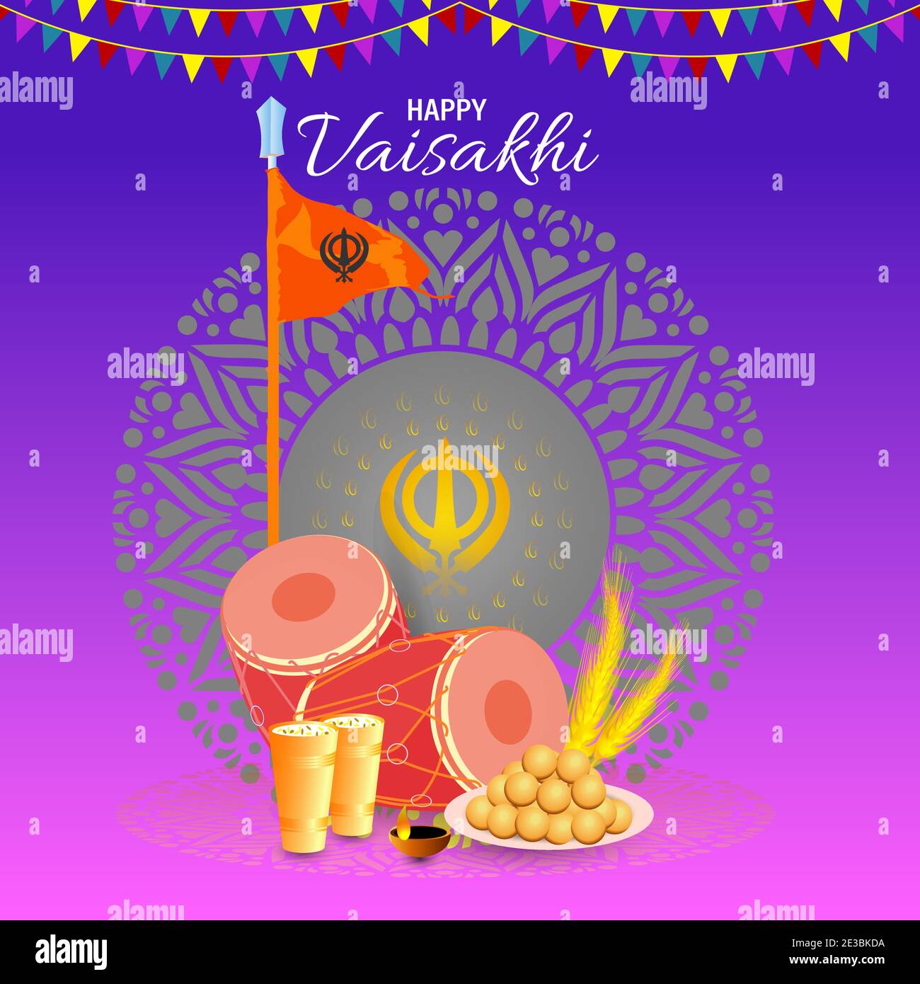 Vector Illustration Of Happy Baisakhi Celebration. Vaisakhi, also known