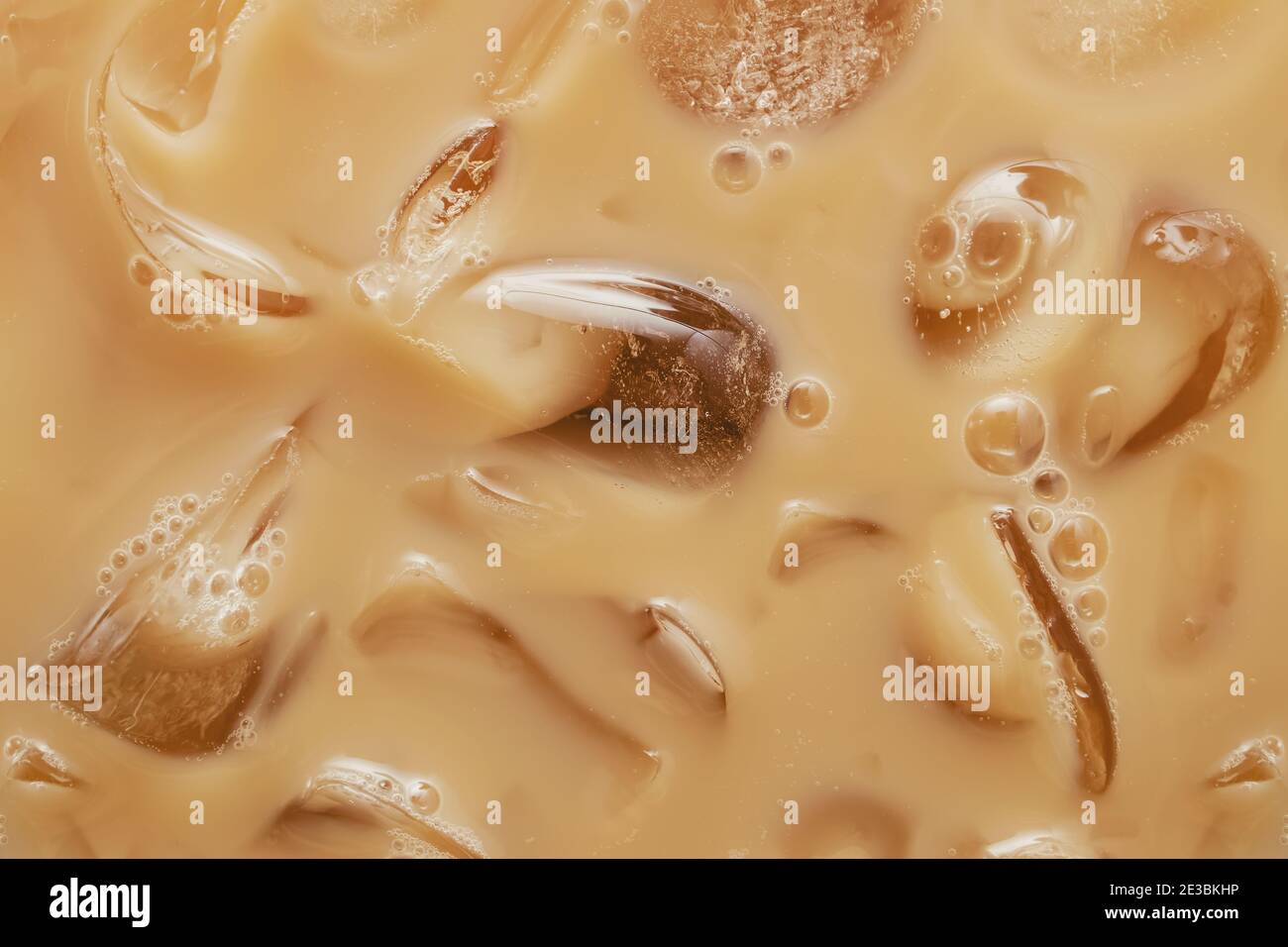 Close-up of Cold latte drink with ice cubes, Stock Photo