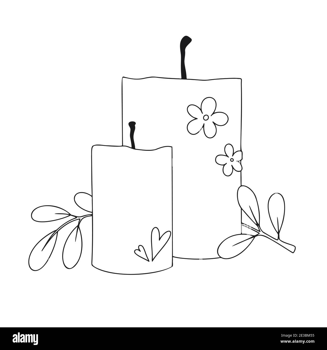 Two candles and a plant. Candles isolated on white background. Vector ...