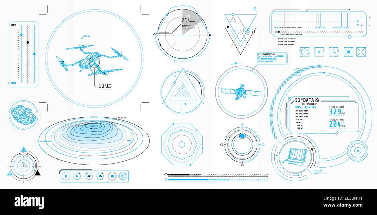 A set of thin elements on the topic of Drone Control. Stock Vector