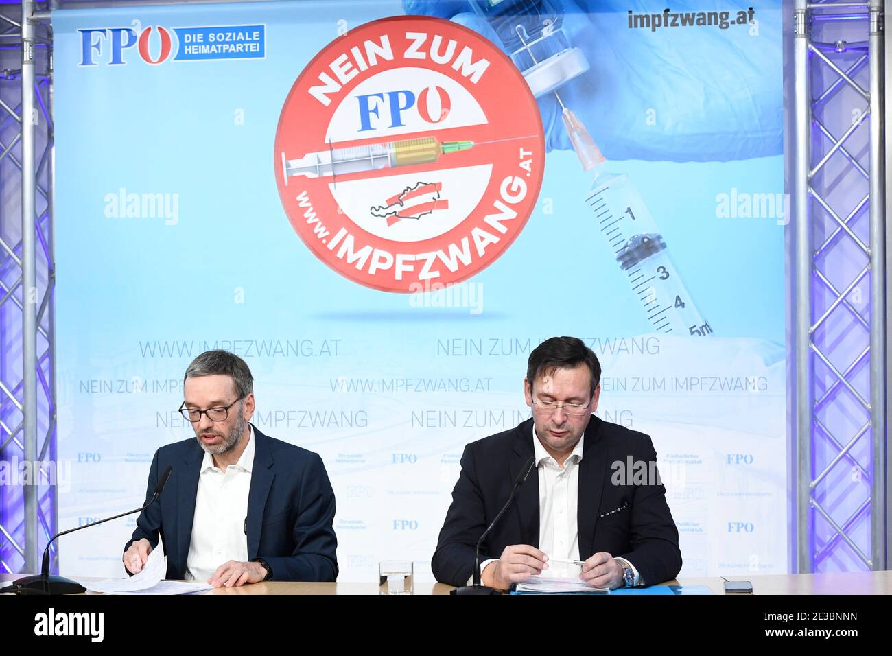 Vienna, Austria. 18th Jan, 2021. Press conference with FPÖ club chairman Herbert Kickl(L)  and Education spokesman Hermann Brückl (R). The topics are the corona compulsory measures and the situation at schools. Credit: Franz Perc/Alamy Live News Stock Photo