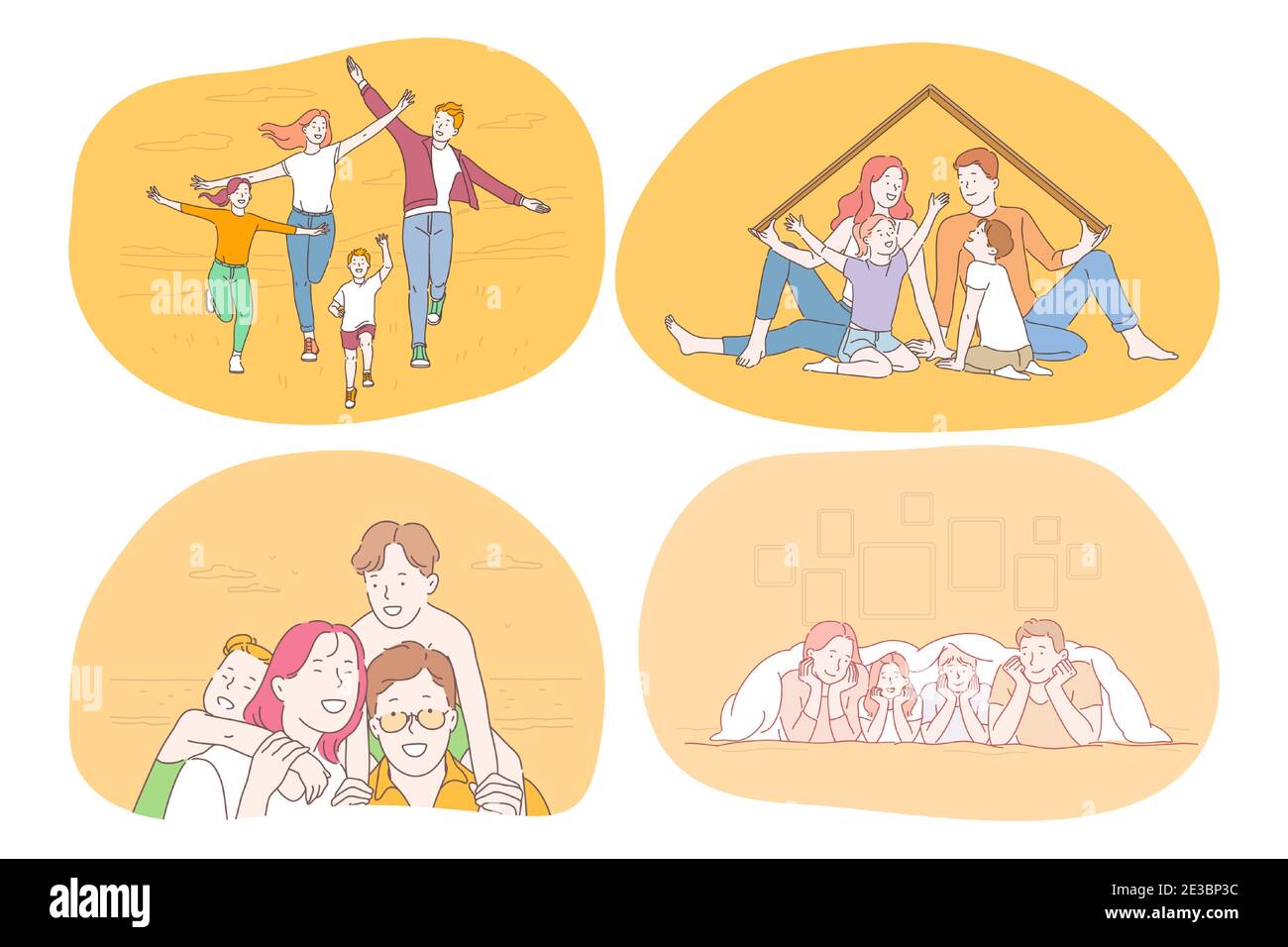 Happy family, parenthood, children concept. Young smiling parents and ...