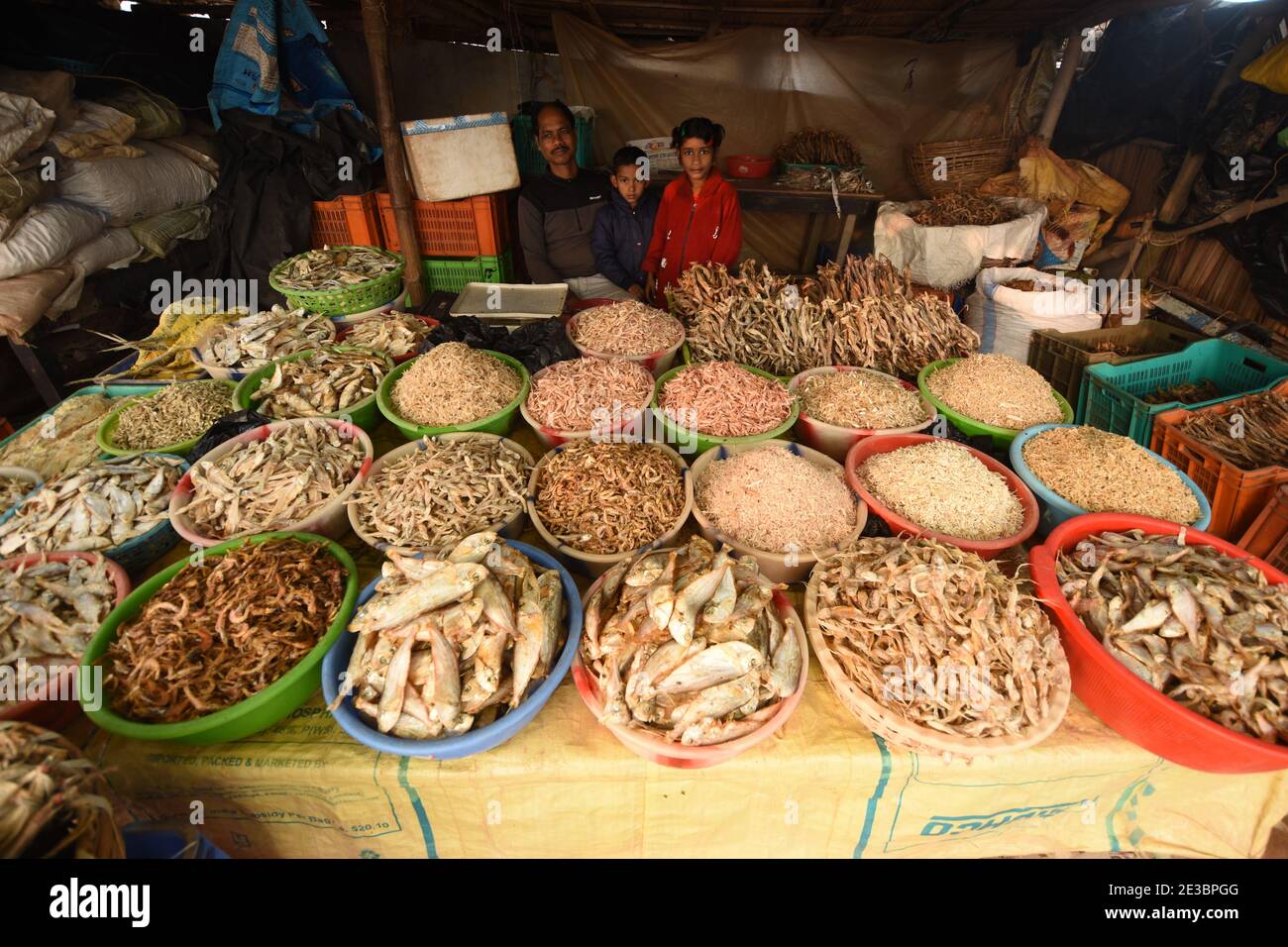 Various sundried fishes at a stall of Digha Mohana fish market at East