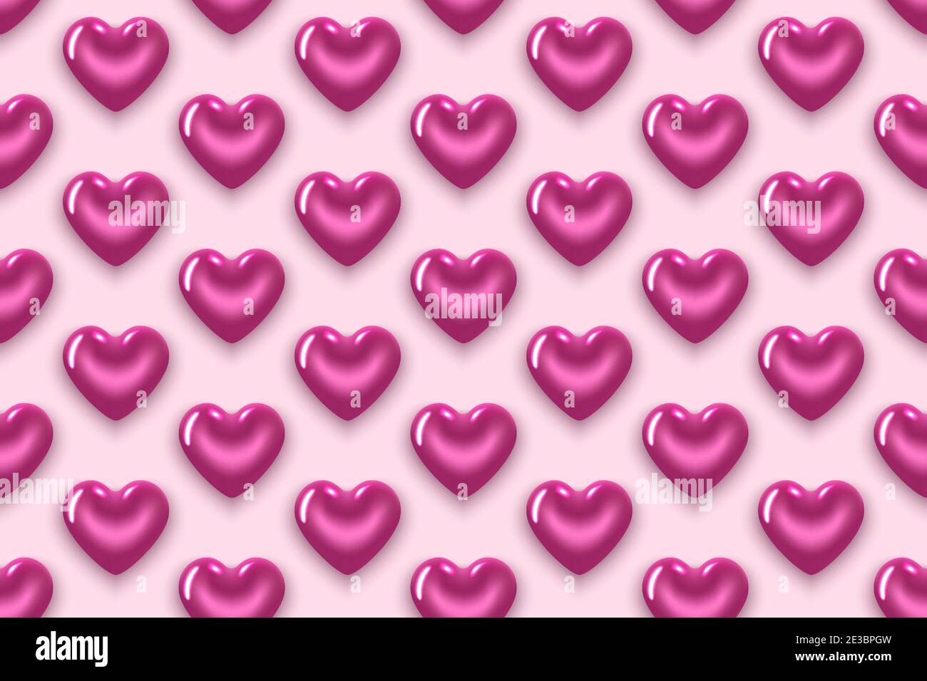 Seamless pattern with purple hearts. For Valentine's Day, Women's Day, Birthday. Realistic 3D illustration. On a pink background. Vector. Stock Vector