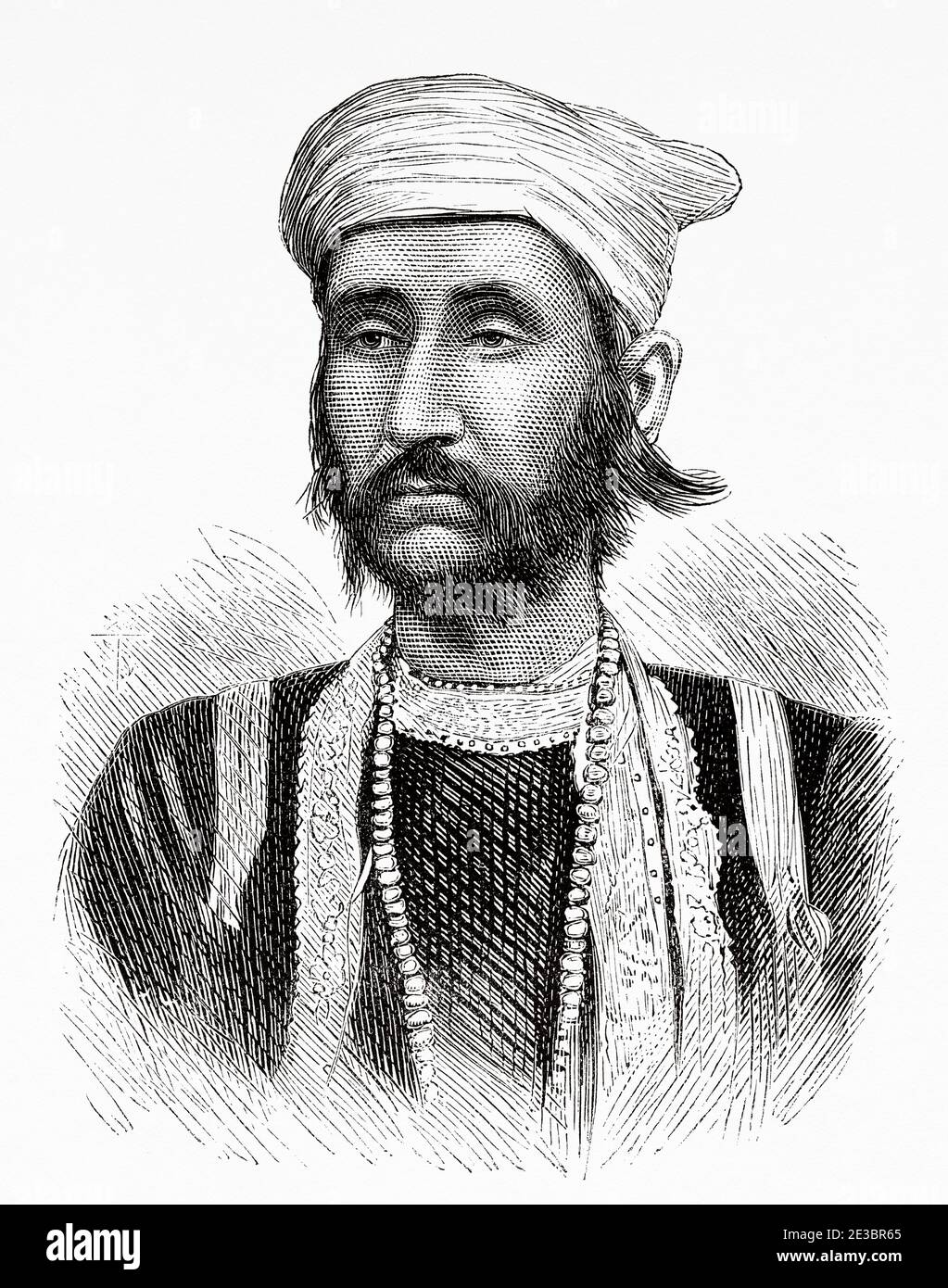 Portrait of Indian prince Nawab Sharf-ul-Umrah, Amir-i Kabir, India. Old engraving illustration Prince of Wales Albert Edward tour of India. El Mundo en la Mano 1878 Stock Photo