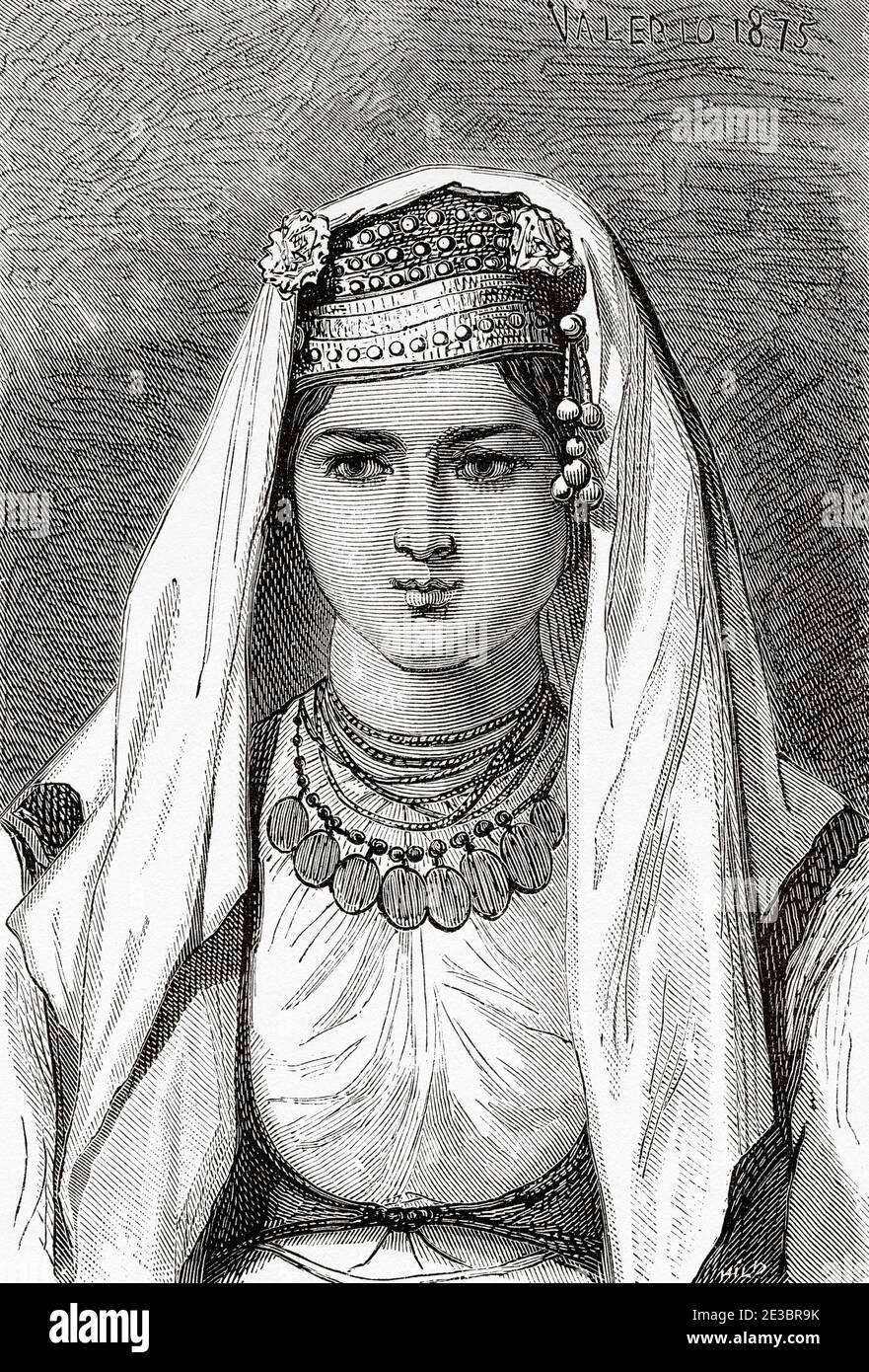 Countrywoman from Split area, Croatia, Europe. Old engraving illustration Trip to Istria & Dalmatia 1874 by Charles Yriarte Stock Photo