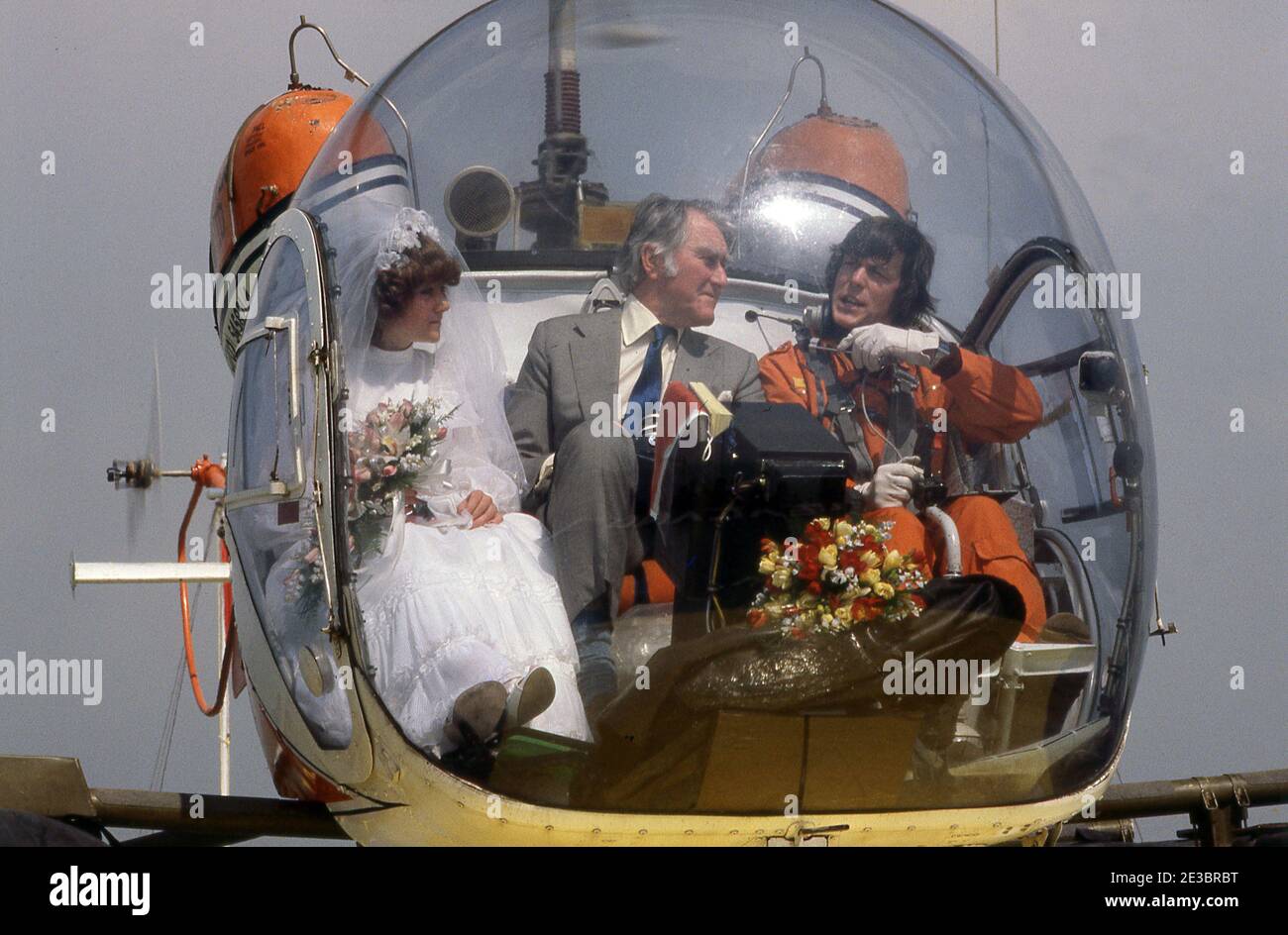 Sealand. Bride arrives by Bell Helicpter for her marriage to Prince Michael Bates May 1979 Stock Photo