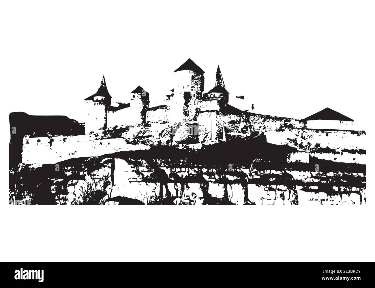 Silhouette of an ancient fortress with stone walls Vector illustration for design Stock Vector