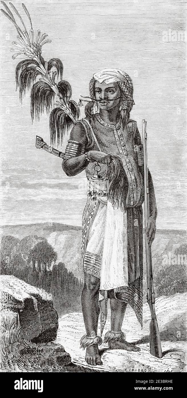Timor island natives, Indonesia, Asia. Old engraving illustration, The Malay Archipelago by Alfred Russell Wallace Stock Photo