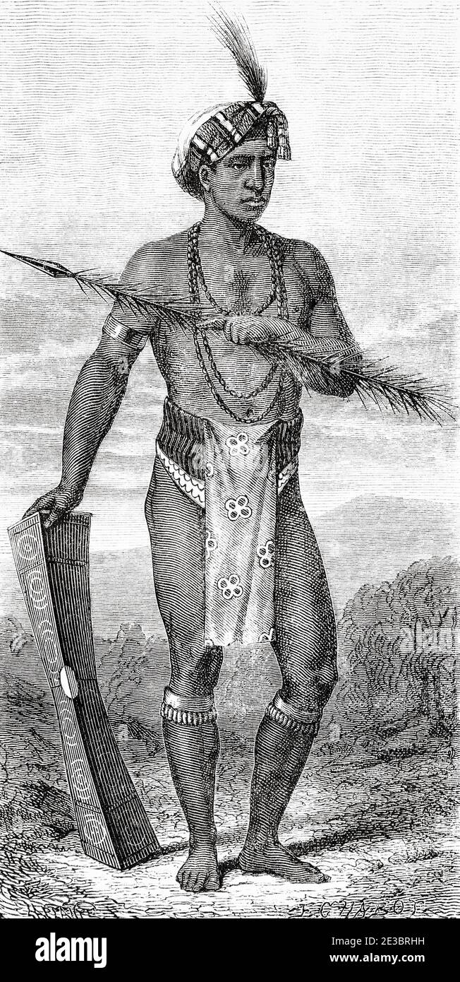 Manado native, Sulawesi island. Celebes, Indonesia, Asia. Old engraving illustration, The Malay Archipelago by Alfred Russell Wallace Stock Photo